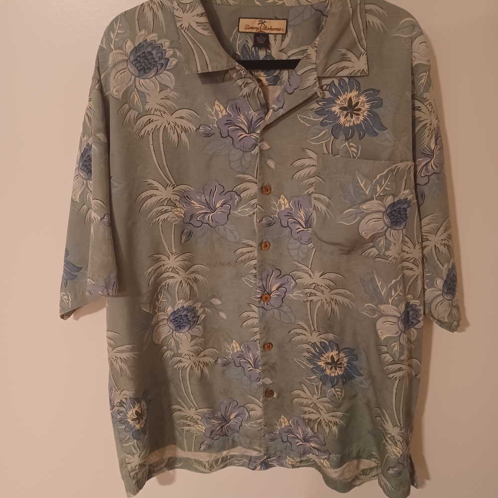 Tommy Bahama Green Floral Men's Shirt 100% Silk XL, As Is